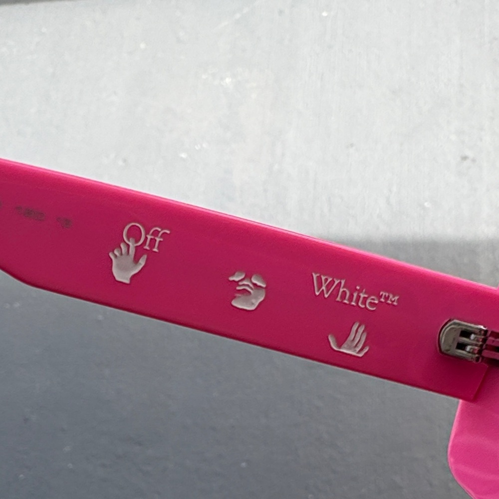 Off-White Pink Rectangular Sunglasses with Black … - image 4